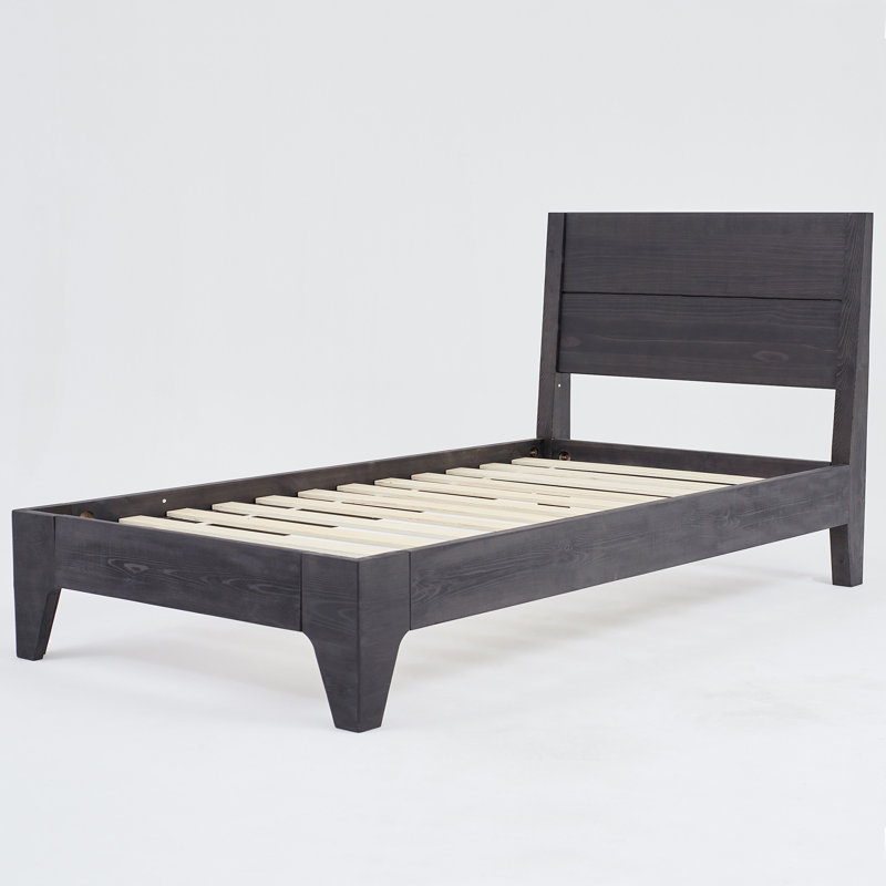 Modern Solid Pine Platform Twin Bed Frame, Twin, Black Wash
