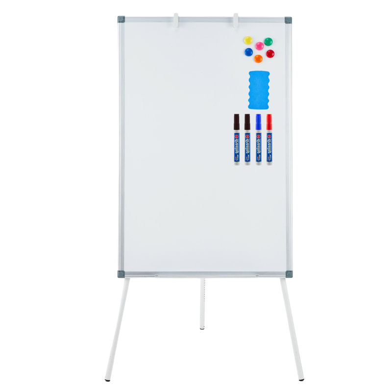 61×91.5 cm Magnetic Dry‑Erase Flip Chart Easel, Height‑Adjustable Tripod Stand Whiteboard with Markers, Eraser & Magnets for Office, School, Home