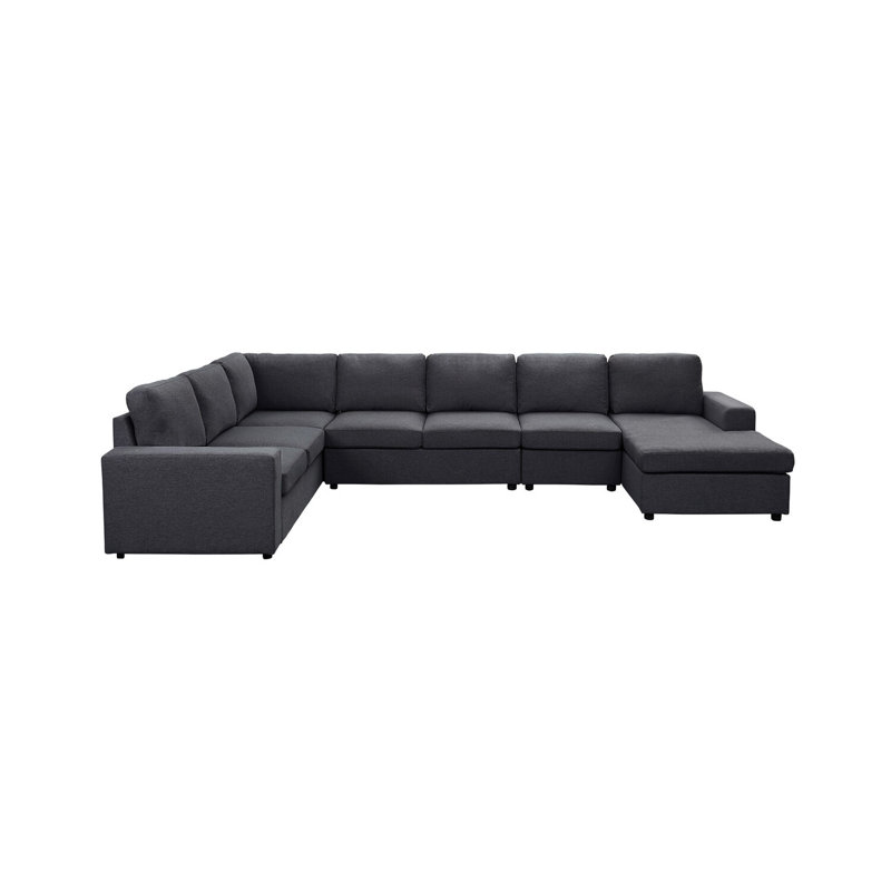 Latitude Run® Modular Sectional Sofa with Reversible Chaise in Dark Gray Linen