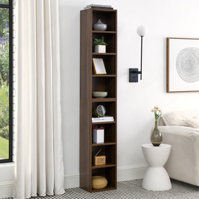 8-Tier Media Tower Rack, CD DVD Slim Storage Cabinet With Adjustable Shelves, Tall Narrow Bookcase Display Bookshelf For Home Office,Multi-Functional Double-Decker Bookcase