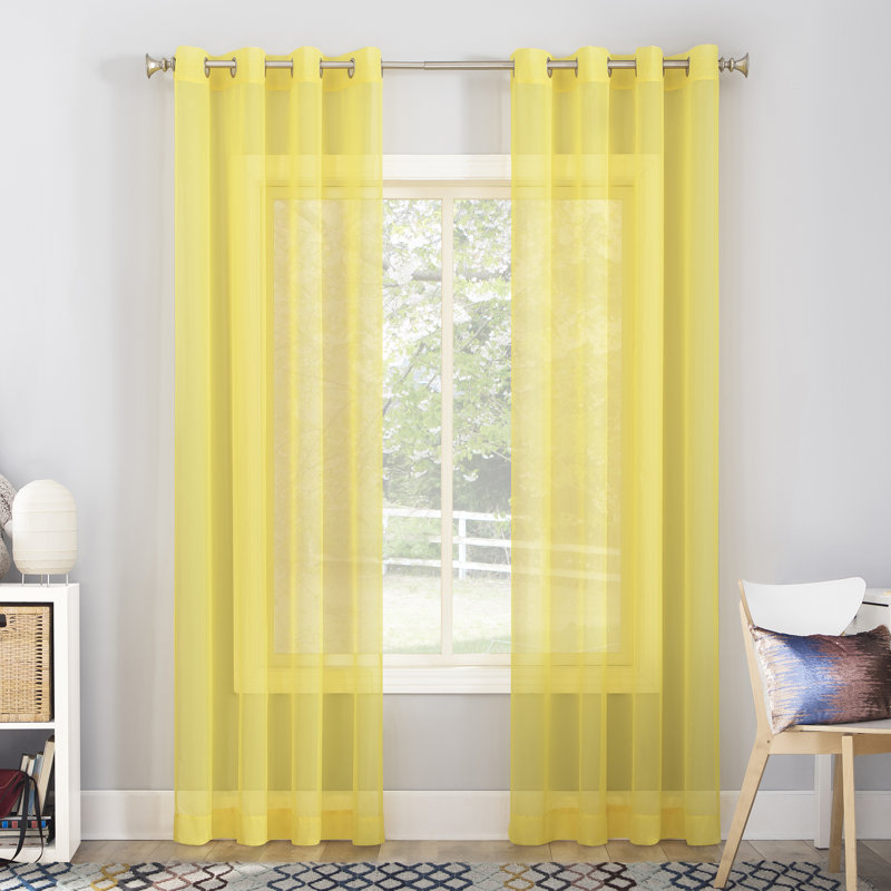 Panneau de rideau diaphane avec œillets Caspian, l 59 po x L 84 po, Jaune citron