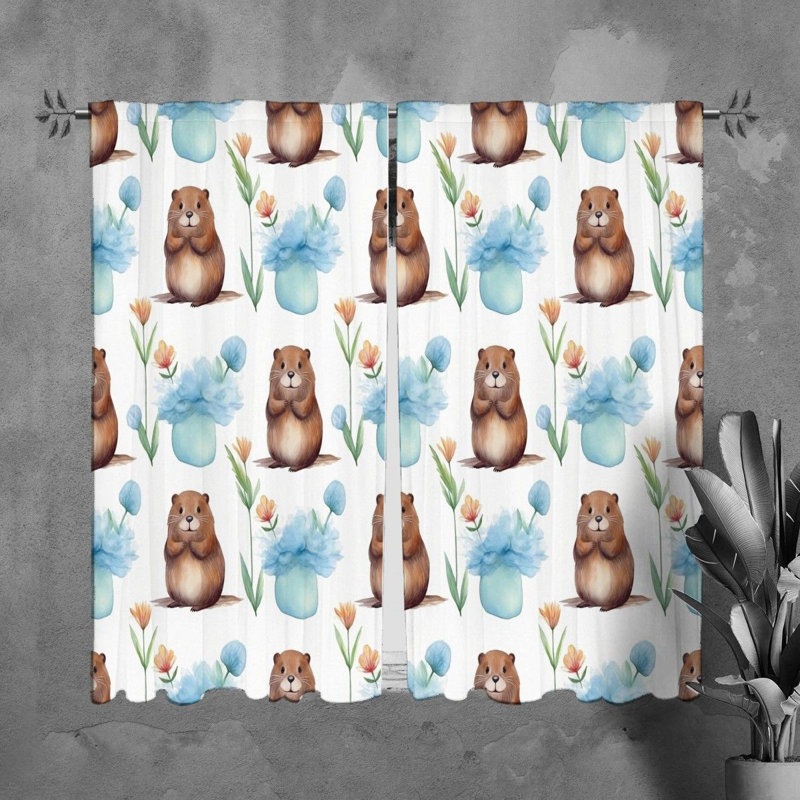 Rideaux Beaver avec rideaux bleus, L 20 po x L 61 po