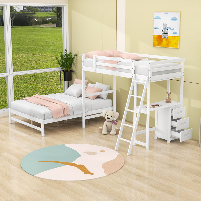 Eyvette Kids Twin Over Full Bunk Bed with Drawers, White