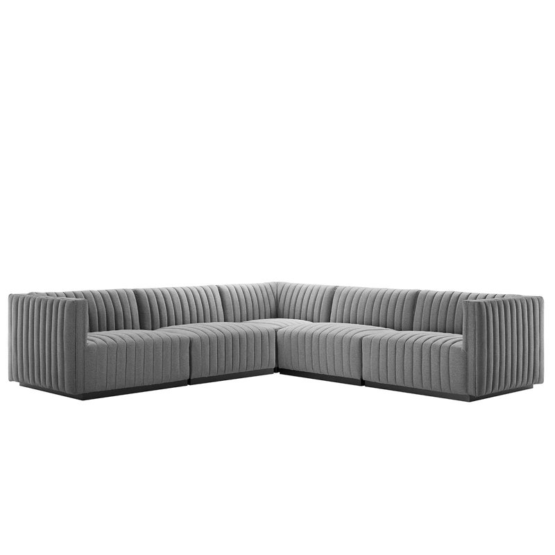 Canapé modulaire en L capitonné 5 pièces Modway Conjure, Noir 100% lin gris clair