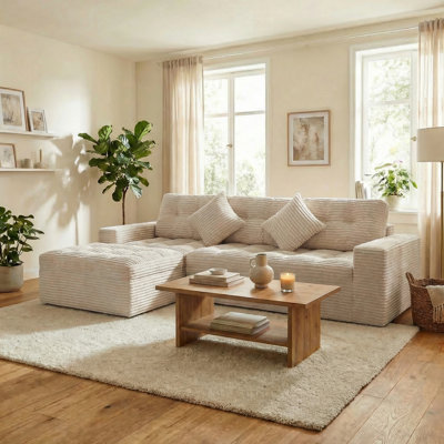Ensemble de canapé modulaire Cloud, canapé modulaire de 105 po avec repose-pieds, mousse pure, velours en fausse fourrure de lapin, canapé de salon confortable blanc cassé
