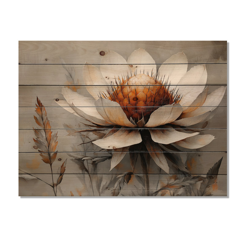 «The Winter Wild Thistle Bloom III», art mural en bois de chardon - sur bois de pin naturel, H 10 po x l 20 po x P 0,78 po