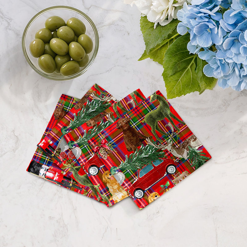 Ultimate Christmas Cotton Sateen Cocktail Napkins, Plaid