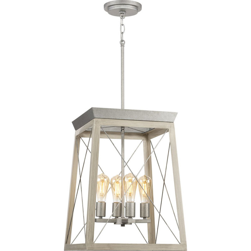 Lustre rectangulaire à 4 lumières Jamii-Leigh, Galvanisé