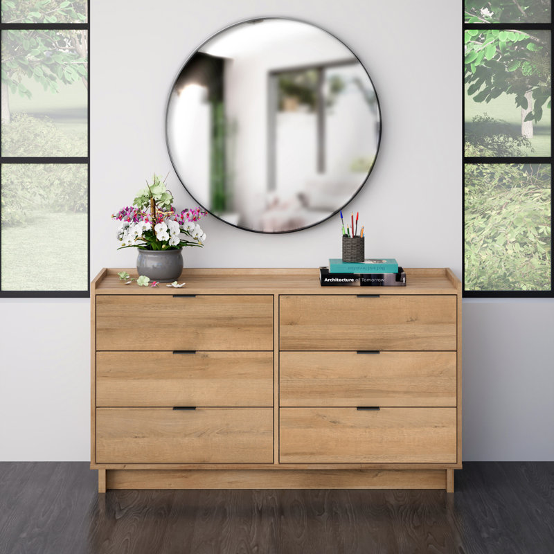 Chaunta 52.5'' Wide 6-Drawer Double Dresser for Bedroom, Chest of Drawers, Modern Bedroom Furniture, 16” D x 52.5” W x 29.5” H, Natural Oak