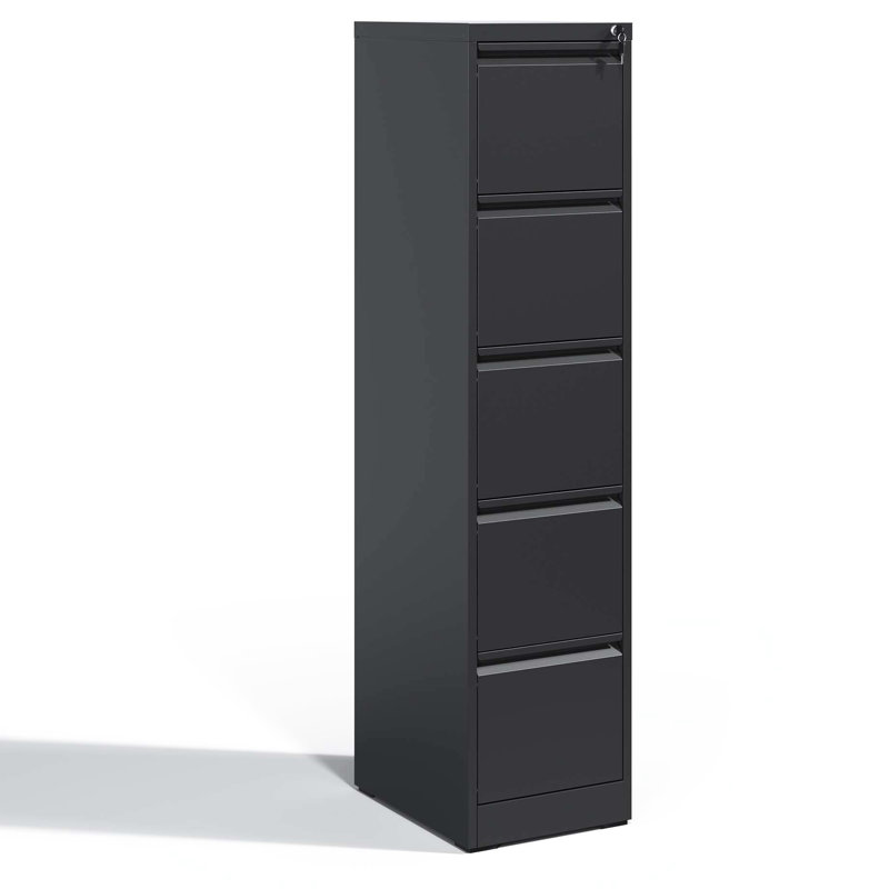 5 Drawer Metal Vertical File Cabinet With Lock Office Home Steel Vertical File Cabinet For A4 Legal/Letter Size, Black