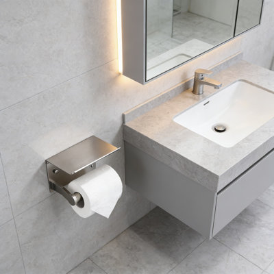 Toilet Paper Holder With Shelf, Wall Mounted Or Self Adhesive Bathroom Tissue Dispenser With Phone Holder, Brushed Nickel Finish, Rustproof Design For Regular And Jumbo Rolls