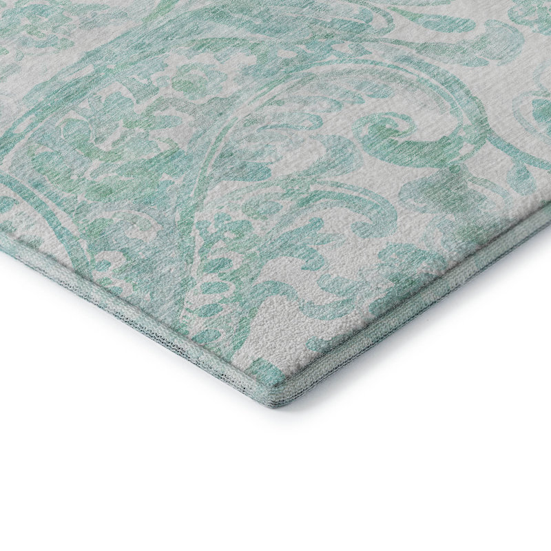 Tapis turquoise Prisco lavable à la machine de qualité supérieure, Rectangulaire 3 pi x 5 pi
