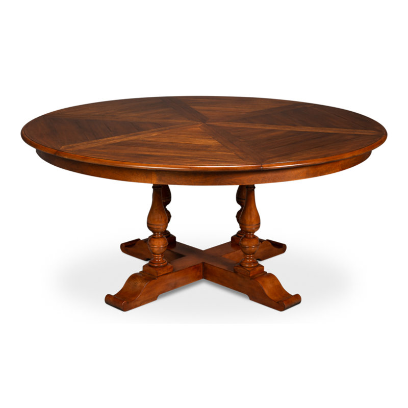 Walnut Round Extendable Solid Wood Dining Table with Trestle Base