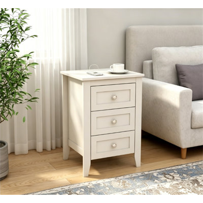 Stylish 3 Drawer Nightstand with Charging Station, USB Ports and Power Outlets, Wooden Bedside Table for Bedroom