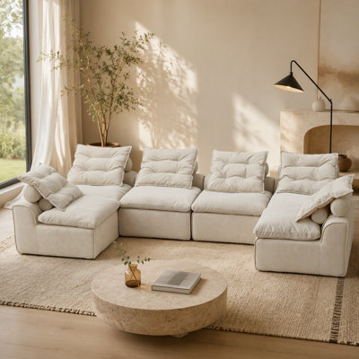 Versatile Modular Sofa with Corduroy Upholstery and Multiple Pillows for Relaxation