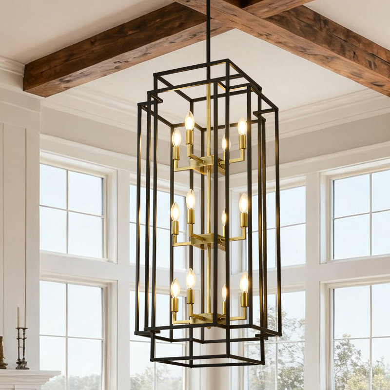 12-Light Black Chandelier, Farmhouse Foyer Chandeliers Rustic Industrial Ceiling Lantern Pendant Light Large Chandeliers For High Ceilings, Dining Room, Entryway, Staircase