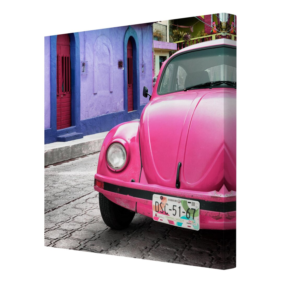 Leinwandbild Pink VW Beetle