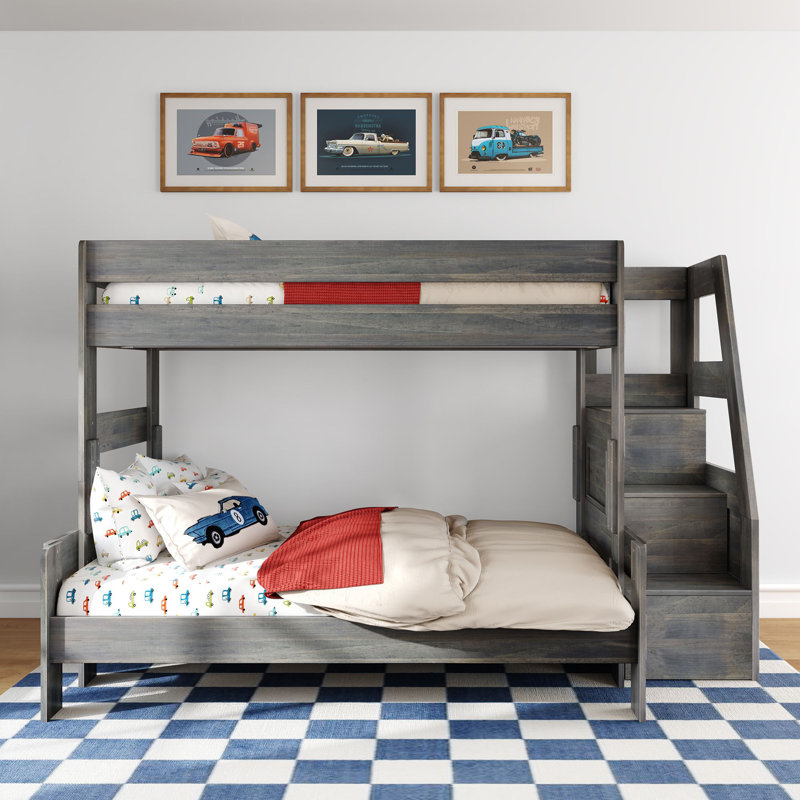 Modern Farmhouse Bunk Bed With Staircase, Driftwood, Twin Over Full