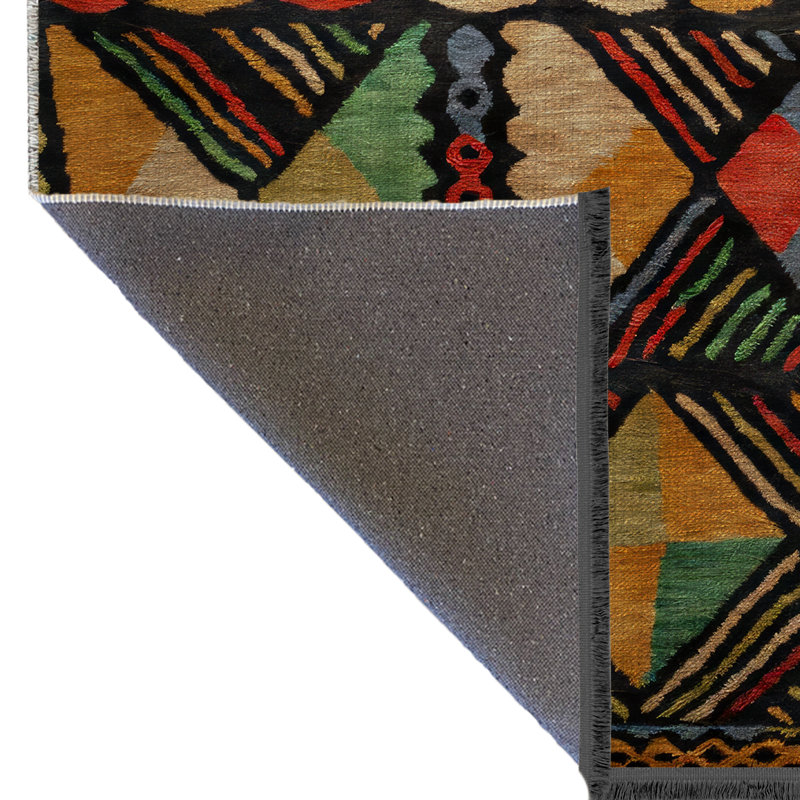 Tapis décoratif moderne et multicolore à motifs géométriques mélangés de couleur foncée