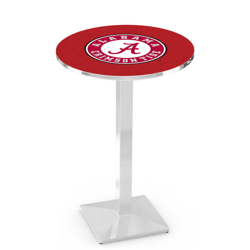 Round Metal Base Dining Table, Chrome, University of Alabama - Script "A" Logo