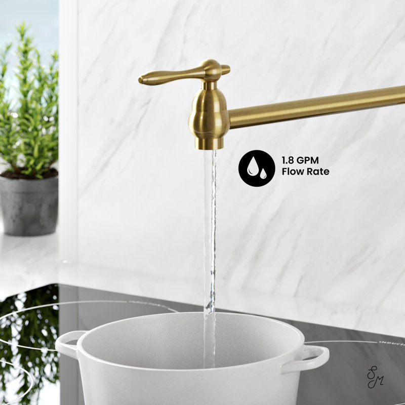 Plaisir Retractable Wall Mount Pot Filler Faucet, Brushed Gold