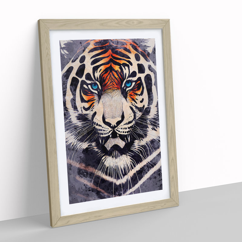 Tiger in Watercolour No.3 - Framed Print, 46cm H x 34cm W x 2cm D, Oak Framed