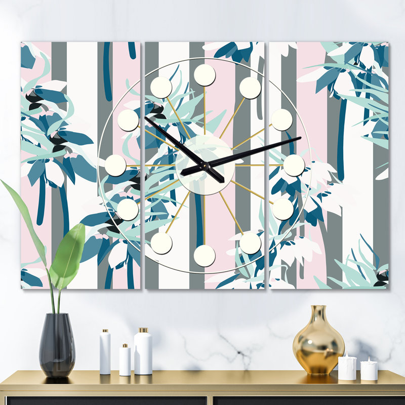 Horloge murale surdimensionnée rétro handdrawn lilies Mid-Century