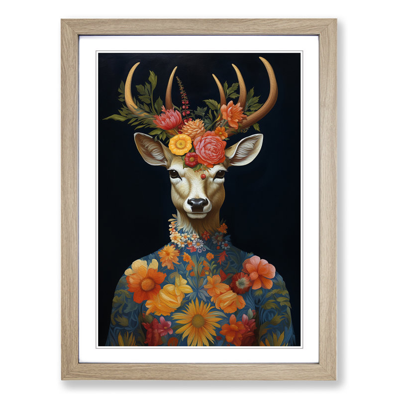 Deer Baroque Art - Framed Print, Oak Framed, 46cm H x 34cm W
