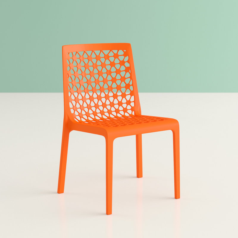 Plastic Outdoor Stacking Dining Side Chair, Orange