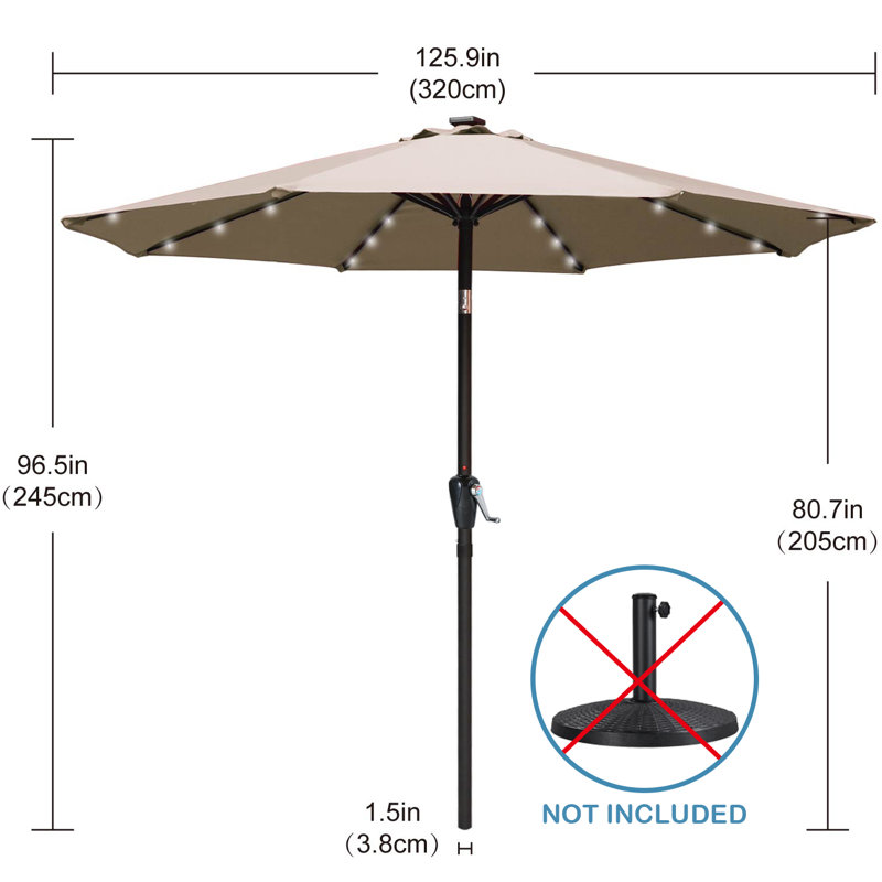 Parasol de marché éclairé Caerphilly, Kaki, H 99,7 po x l 108 po x P 108 po