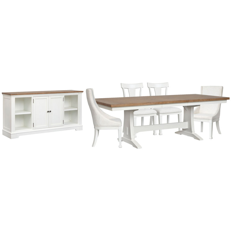 Gelinas Extendable Trestle Dining Table With 2 Side Chairs 2 Host Chairs And Credenza