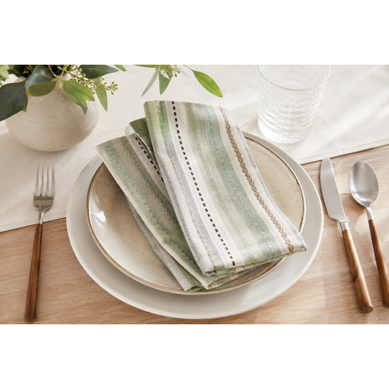 Serviettes de table Phoenix Stripe 100 % coton, paquet de 4, couleur naturelle, Natural
