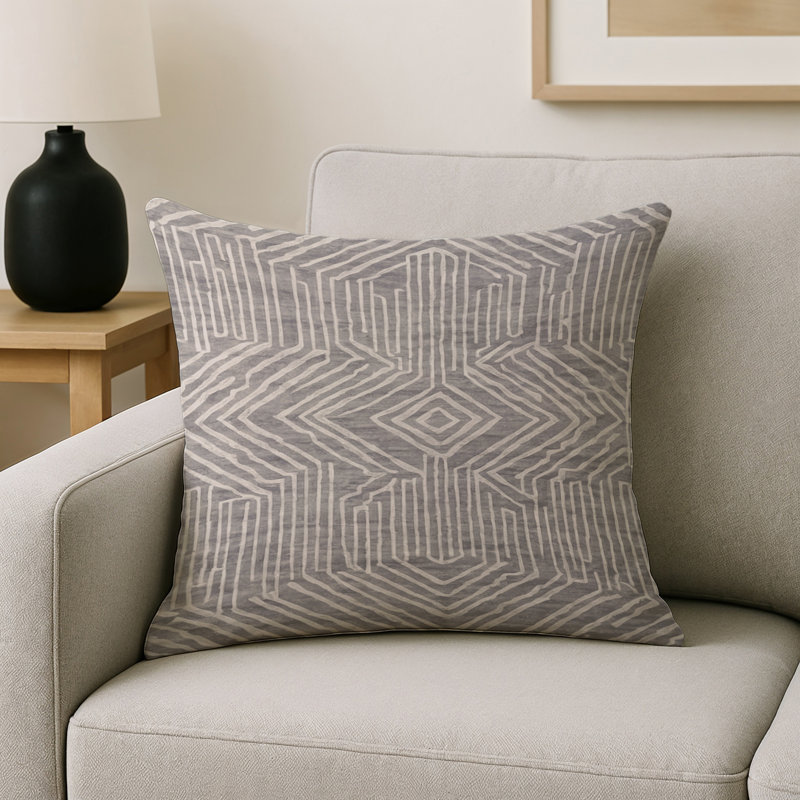 Coussin décoratif intérieur et extérieur Modern, Gris / beige / blanc géométrique 2, Carré 20 po