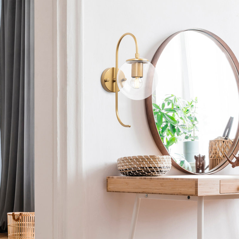 Elegant Wall Lamp with Metal Body & Glass Cap, Gold Finish | 14.6 x 10.6 x 14.2 inches | IP20 Rated, E14 Socket (Max 15W) | Perfect for Bohemian & Scandinavian Decor, Stylish Lighting for Home & Office