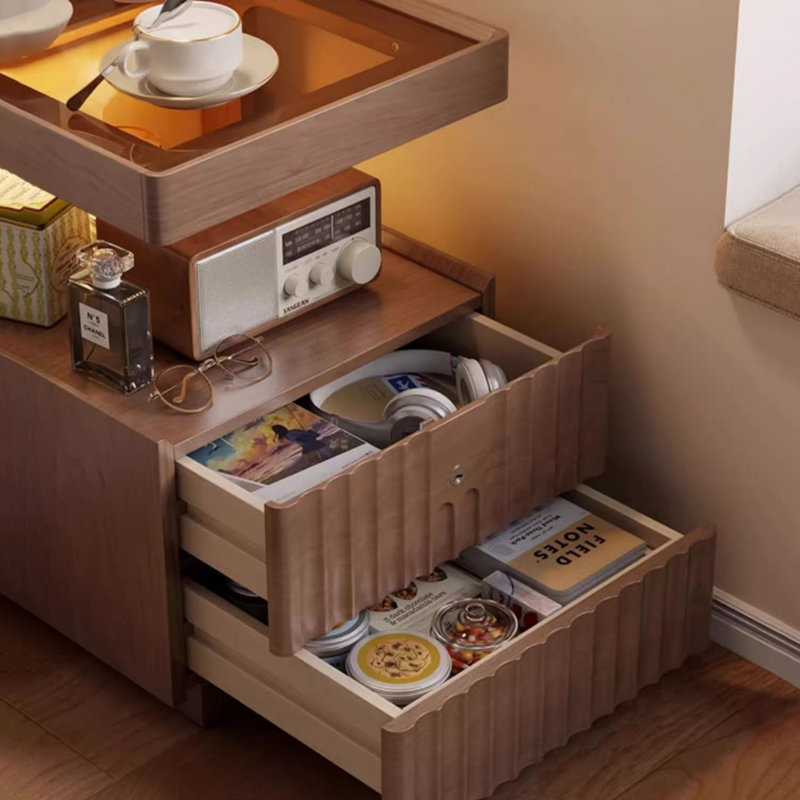 Vintage Bedside Table, Solid Wood Intelligent Bedside Table, Multifunctional Bedside Cabinet, Suitable For Bedrooms And Living Rooms