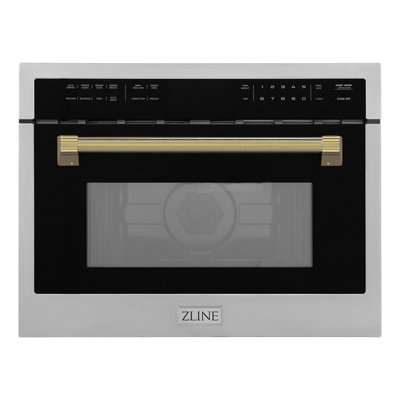 ZLINE Autograph 24 in. Microwave Oven in Stainless Steel and Polished Gold Helix Handle