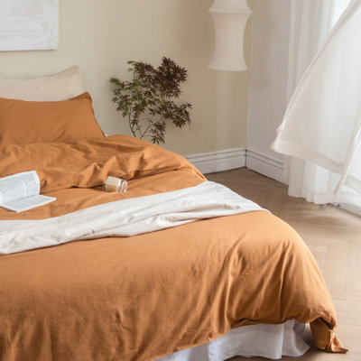 Housse de couette en lin et coton avec fermeture éclair invisible (King, rouille)