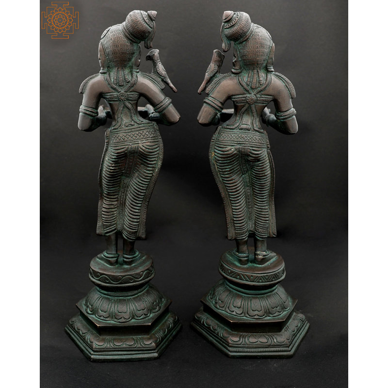 Ensemble de 2 figurines Deepalakshmis avec perroquets