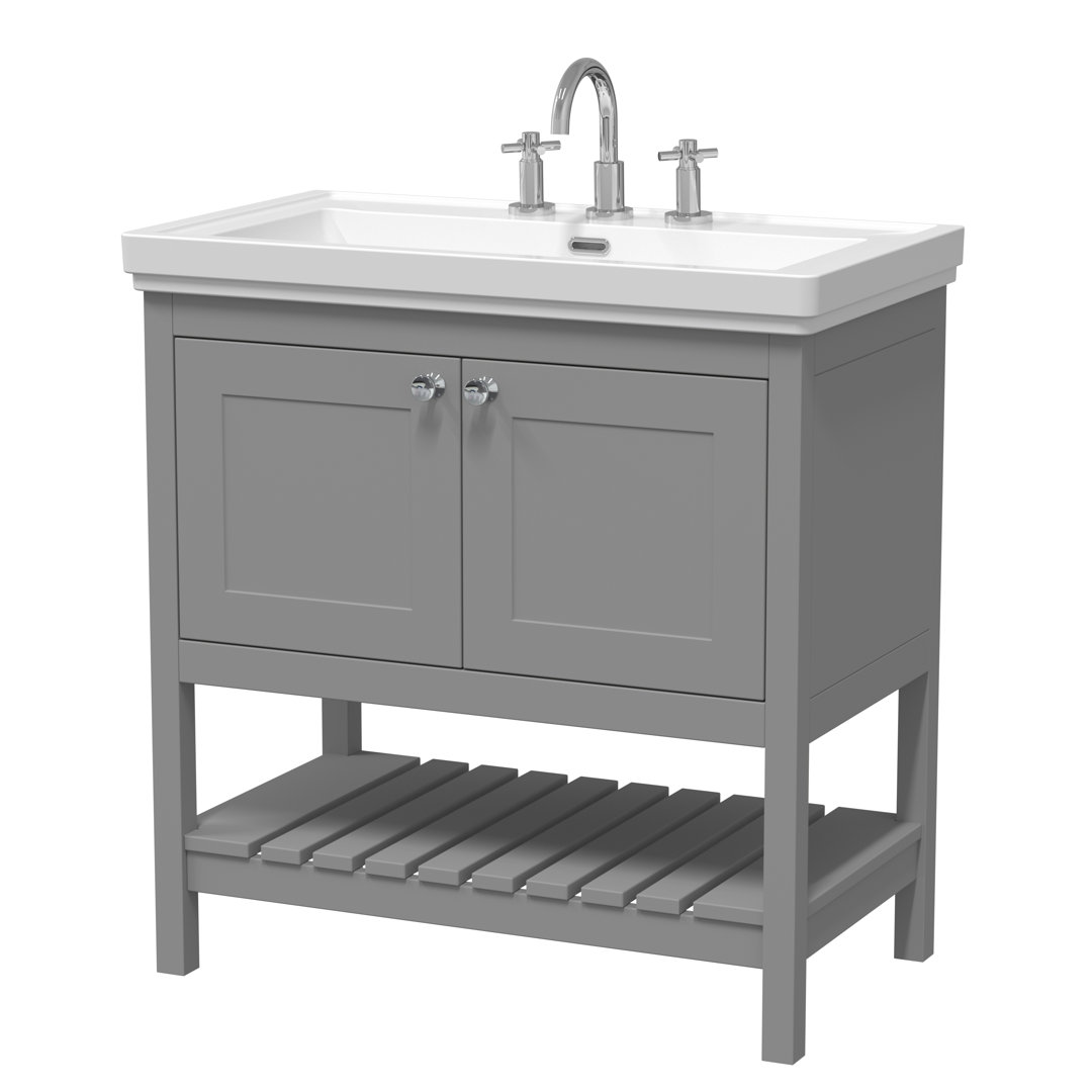 Old London Cool Grey Bexley Matt Single Drawer Vanity Unit And 3 Tap Hole Fireclay Basin | | Mdf | 800Mm - Image 3