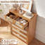 Ensemble de 3 meubles en rotin, style bohème bois : commode à 6 tiroirs (122 cm), commode haute (107 cm), table de chevet 2 tiroirs (58 cm) avec station de recharge.-823333525
