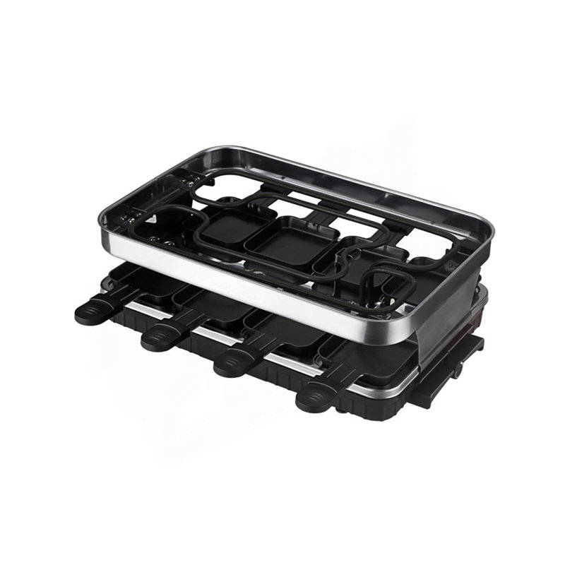 Raclette pour 8 personnes avec plaque antiadhésive, raclette avec 8 mini poêles à raclette, température réglable en continu,