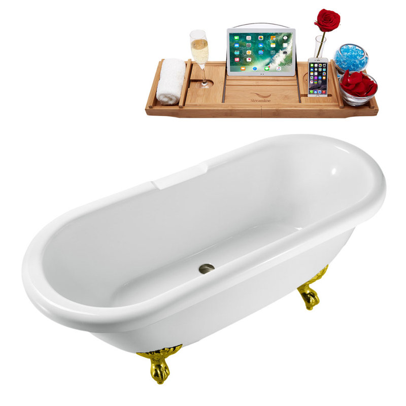 66.9'' x 29.1'' Soaking Acrylic Bathtub, Polished Gold, Brushed Nickel