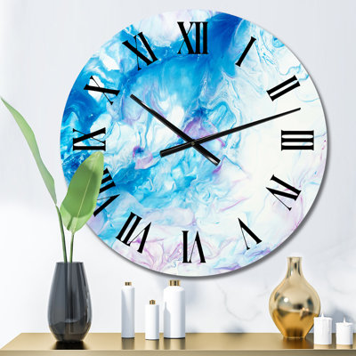 Rose et encre bleue, art liquide - horloge murale moderne