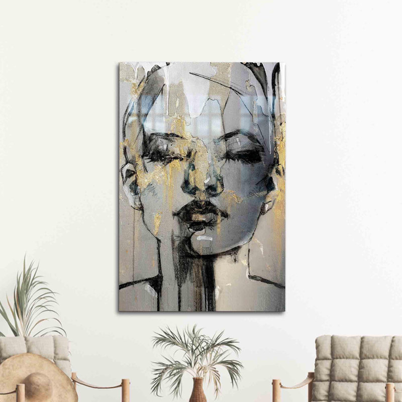 Art abstrait abstrait en verre trempé à visage de femme parfait pour la décoration murale dans un style minimaliste moderne