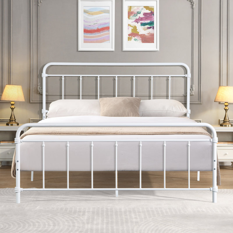 Lit plateforme double en métal Justine, Grand, Blanc