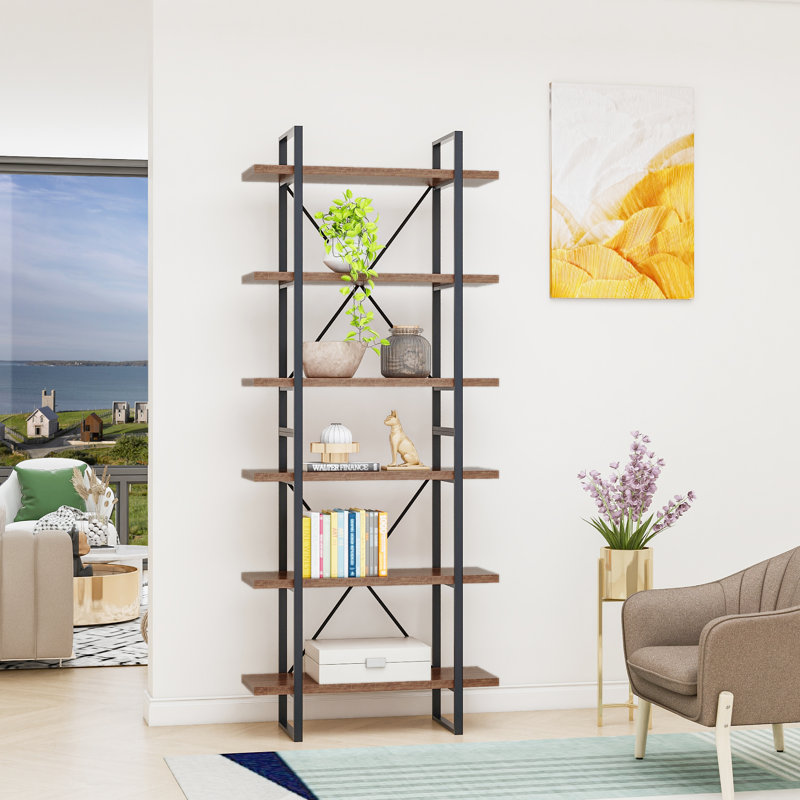 Étagère en fer H 85,83 "x l 35,43", Noir / bois d'antigue
