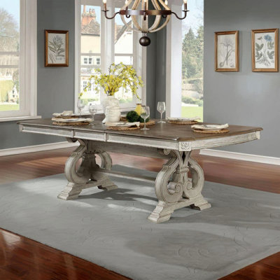 Dining Room 1pc Dining Table W Leaf Trestle Base Antique White Table Solid Wood Furniture Rustic Style