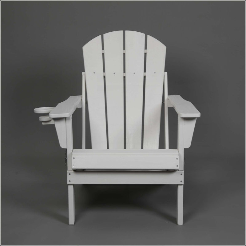 HDPE Folding Adirondack Chair With Dual Cup Holder - Composite Adirondack Chair With Wood Texture, White