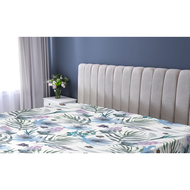 Drap-housse à motif floral Ambesonne, Drap-housse très grand californien, Gris, bleu sarcelle, lilas, bleu / floral