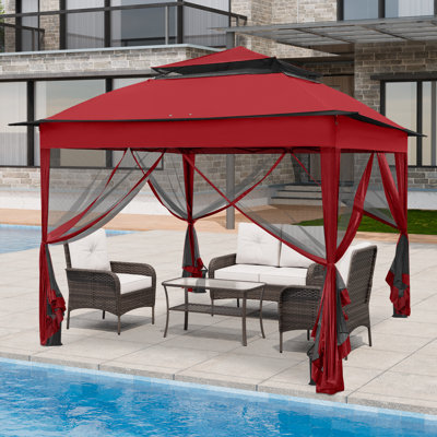 11 pi. L 11 pi. D Pavillon de jardin d'extérieur en acier à toit souple avec filet